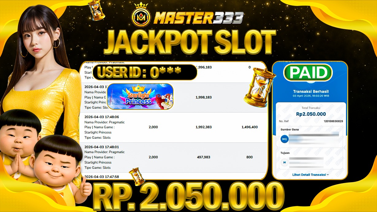 JACKPOT Rp 2.050.000 JUTA DI MASTER333 LANGSUNG DI BAYAR LUNAS